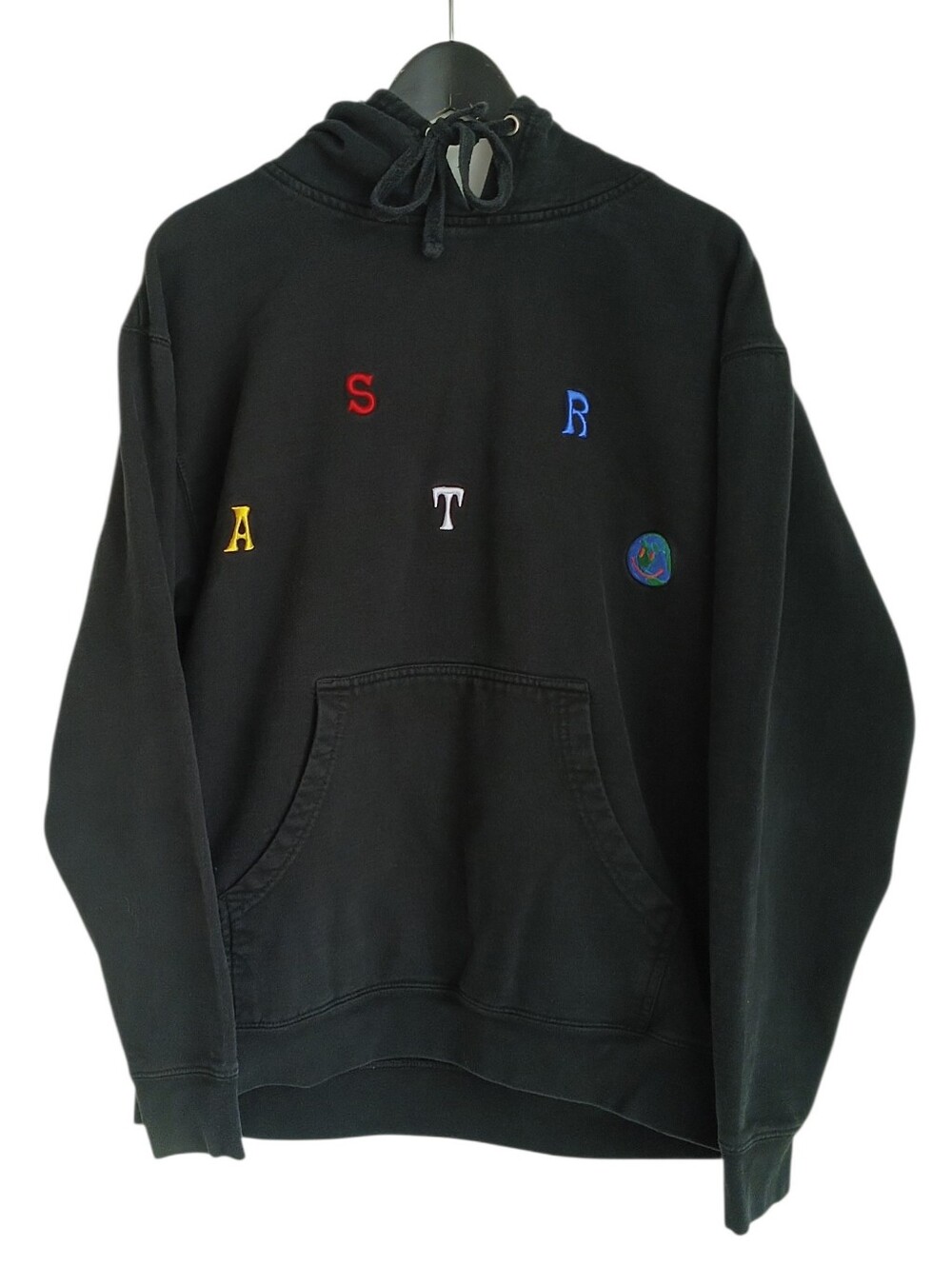 Travis Scott Astroworld Scattered Logo Embroidered Hoodie Black Size L